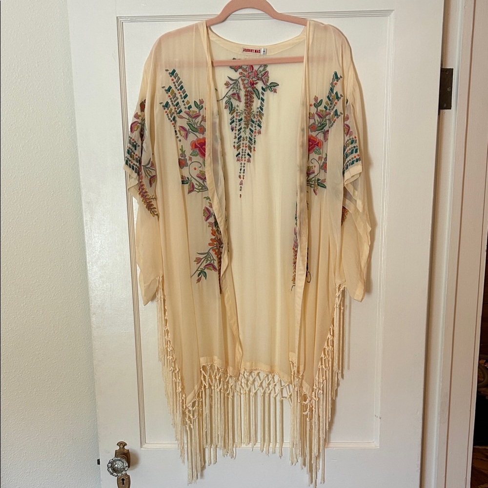 Johnny Was Cream Kimono with Floral Embroidery